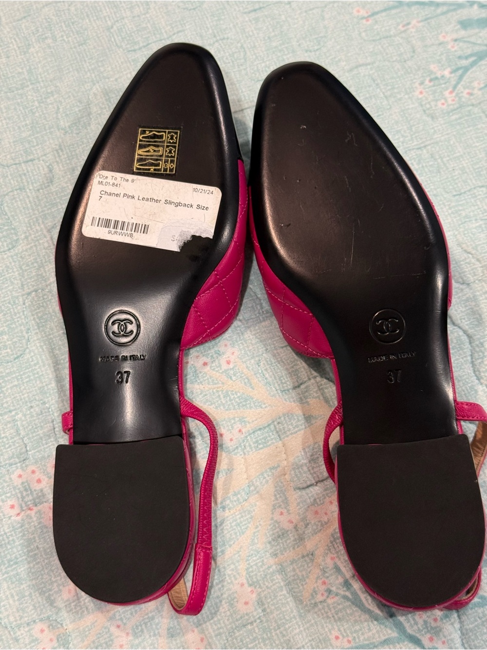 New CHANEL Fuchsia and Black Quilted Slingback Lambskin Flats 37/7 - Picture 16 of 16